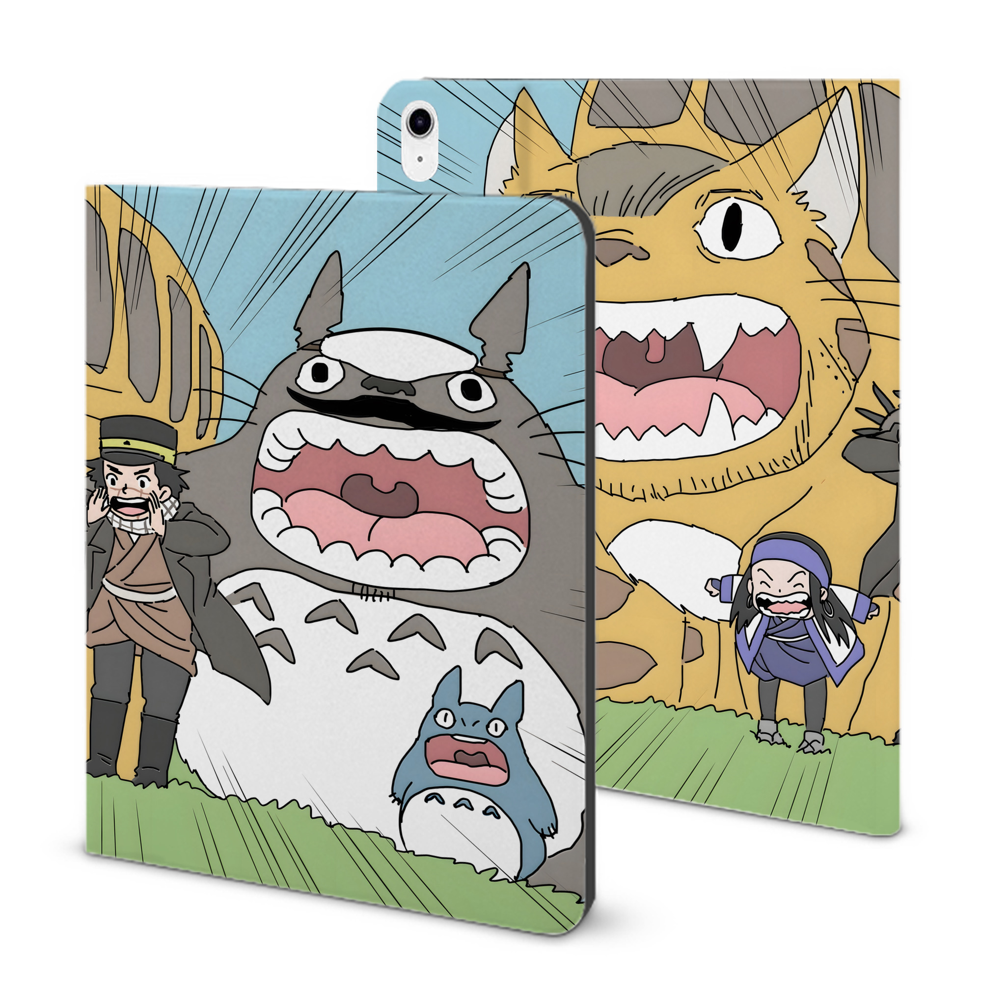 （画像用） となりのトトロ 草壁メイ 草壁サツキ My Neighbor Totoro Satsuki Kusakabe Mei Kusakabe IPad ケース ブック型 PUレザー TPU 耐衝撃 軽量 薄型 ペン収納なし 全面保護 IPad 各モデル対応